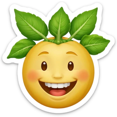 yellow face emoji laughing with vegetable leaf stuck on teeth sticker