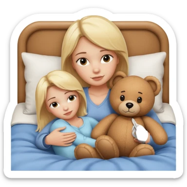 Blond Woman in bed with a big  bear sticker