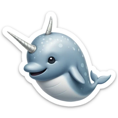 Cinematic Noble Narwhal Portrait Emoji, Poised and majestic, with a robust, streamlined body draped in mottled, silvery-gray skin, featuring a long, spiraled, ivory tusk and deep, thoughtful eyes that exude ancient oceanic wisdom, Simplified yet sharp and sophisticated features, highly detailed, glowing with a soft, ethereal arctic glow, high shine, intelligent and enigmatic, stylized with an air of mythical marine grandeur, focused and graceful, soft glowing outline, capturing the essence of a watchful and confident sea unicorn that appears ready to glide out of the screen with timeless authority! sticker