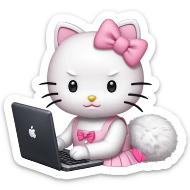 Hello kitty typing on a computer sticker