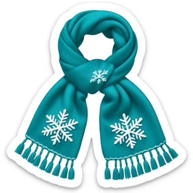 Realistic teal and white snowflake winter scarf isolated. sticker