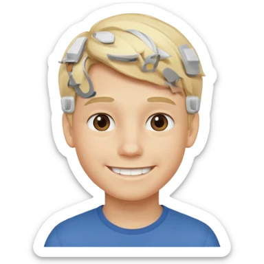 A smiling boy with blonde hair sticker