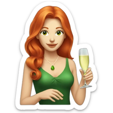 green-eyed red-haired woman with a glass of champagne sticker