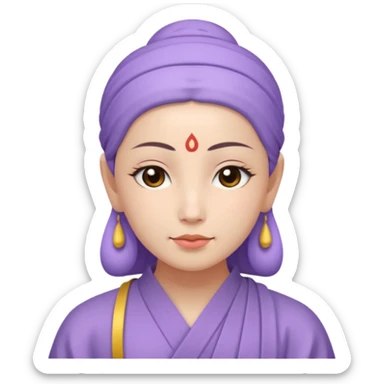 meditating woman's face, peaceful expression, wearing a lavender-colored Buddhist soutane sticker
