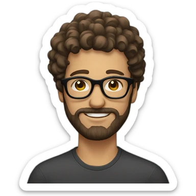 man with curly brown hair, long brown beard and black rimmed glasses sticker