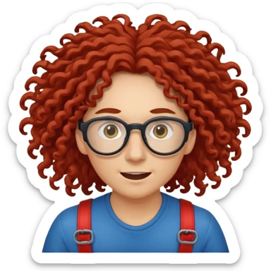 bungee jumping face only with hair flying red long curly hair and glassess sticker