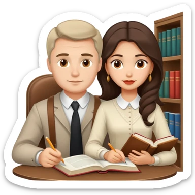 Couple learning each others language  in Montenegro russian man and elegant  Latina girl delicate with books and everything sticker