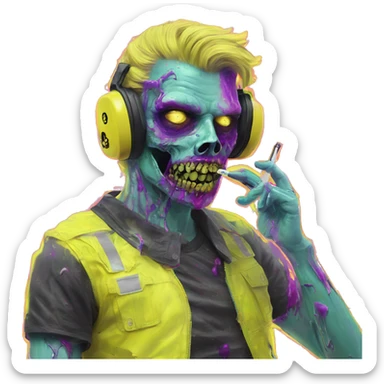 .Zombie_ Vaporwave black holographic oilslick zombie unicorn smoking yellow caution tape  sticker