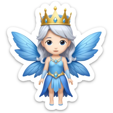  moon  fairy queen silver hair, blue wings, chibi full body sticker