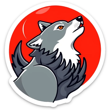 Wolf with red moon, howling, Red Rising symbol sticker