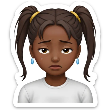 black dark girl super sad crying eyes closed wearing a ponytail sticker
