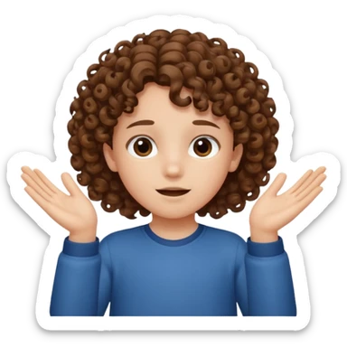A kid with curly hair with both hands facing up saying 67 sticker