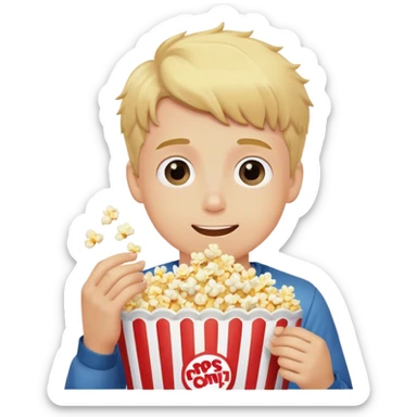 blonde boy enjoying popcorn sticker