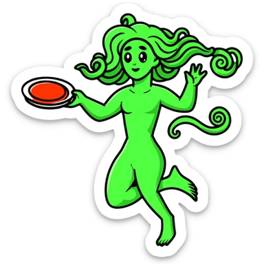 medusa throwing a frisbee to someone sticker