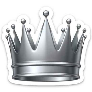 A luxury silver crown emoji, chrome metallic finish, smooth rounded edges, subtle sparkle, polished reflective surface, cute proportions, iOS emoji style, centered on a clean white background, soft studio lighting, no outlines sticker