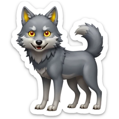 Where wolf with glowing yellow eyes looking at the camera standing on two legs  sticker