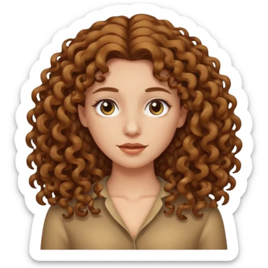 pale woman with ne meter long brown curly hair, middle part sticker