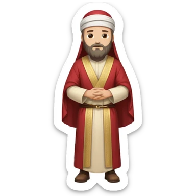 fullbody Pharisee, arms crossed, looking stern, traditional robes, beard, head covering, standing, emoji style sticker