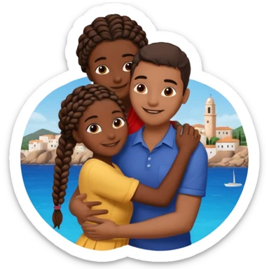 dark skin, black girl with black and brown braids, hugging her Mediterranean boyfriend with brown hair and dark skin sticker