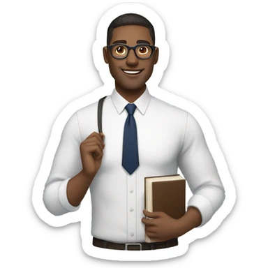 A modern man with specs white shirt and  navy blue tie and book in hand sticker