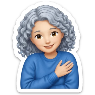 silver, wavy/curly hair chin-length lady giving hug and smiling sticker