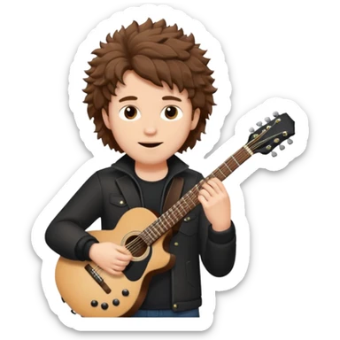 white Guy with brown fluffy hair playing a black guitar sticker