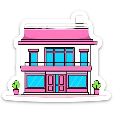 magnifying glass over a beauty salon building sticker