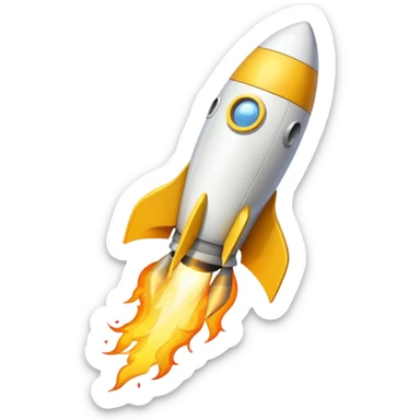 Prompt 18: "Ecom Accelerator…"
Graphic: 🚀 Rocket icon (white with yellow flame).
Animation: Rocket launches upward with trail.
Background: Transparent. sticker