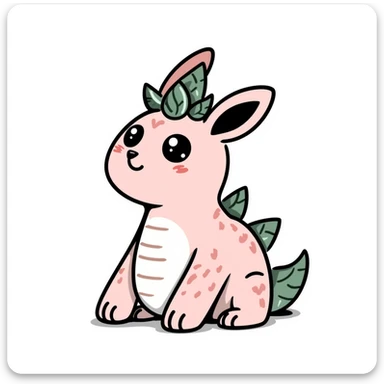 Kawaii bunny plant dragon with tiny spikes, extremely cute, giant sparkly eyes, blushing cheeks, pastel colors, small mouth, adorable expression sticker