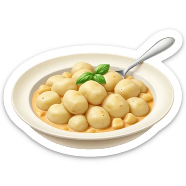 Cinematic Realistic Gnocchi Dish Emoji, showcasing tender potato dumplings in a light sauce rendered with soft textures and inviting, natural lighting. sticker
