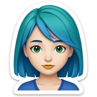 Emoji girl Emerald blue hair, fair skin, and black eyes sticker