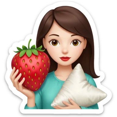 brunette white girl with a silk pillow strawberry sticker