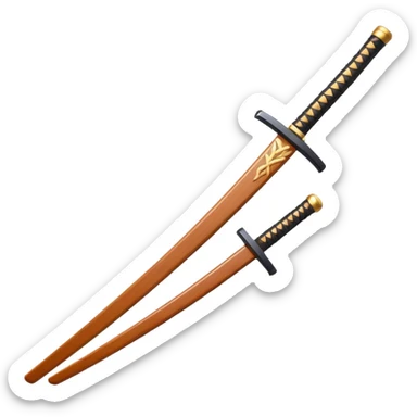 samurai training wooden sword object icon, traditional bokken, smooth polished wood, katana shape, simple guard, 3D cartoon, mobile game icon style, centered, clean background, soft shadow, no text, no watermark
 sticker
