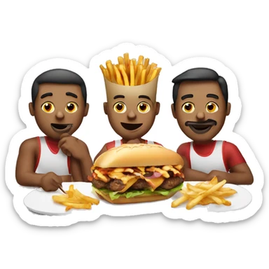 three men enjoyig kebab with fries sticker