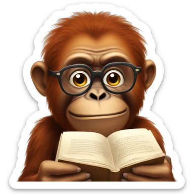 mature grumpy orangutan with glasses with a book sticker