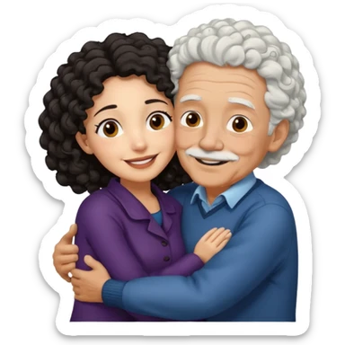 Old man hugging brown skin curly hair woman sticker