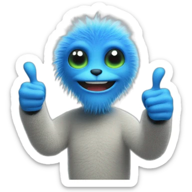 Blue fuzzy alien showing thumbs up sticker