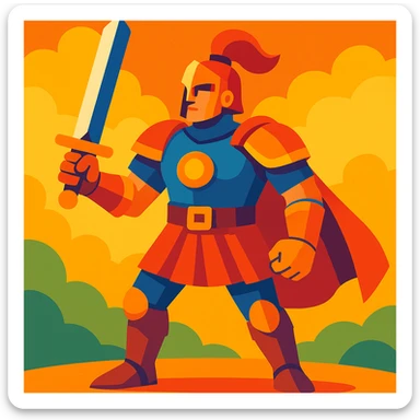 warrior RPG class, full body, holding a sword, armor, heroic pose, vibrant colors, fantasy style sticker