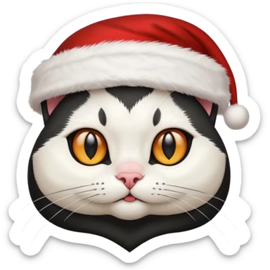 white and black cat face wearing a santa hat sticker
