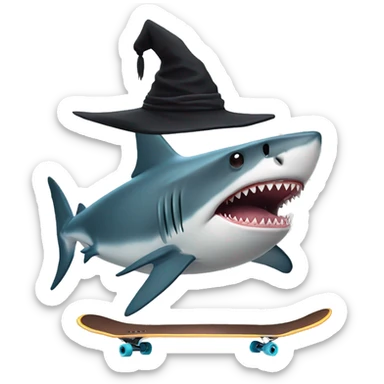 shark with witch hat and skateboard sticker