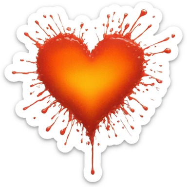 splattered paint heart glowing red-orange warmth sticker