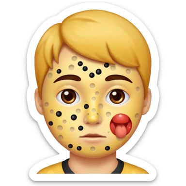 person with chicken pox dots on their face sticker