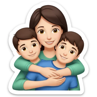 Brunette mom hugging 3 sons  sticker