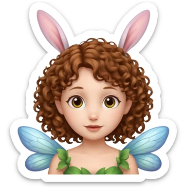 a flying fairy with wings and with bunny ears and brown curly hairs sticker