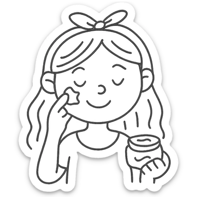 girl making skincare, hand-drawn outlined icon, playful lines sticker