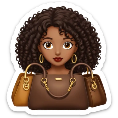 Rich dark brown girl with dark brown mid-length curly hair expensive bags  sticker
