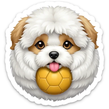 Maltipoo with a ball in his mouth sticker
