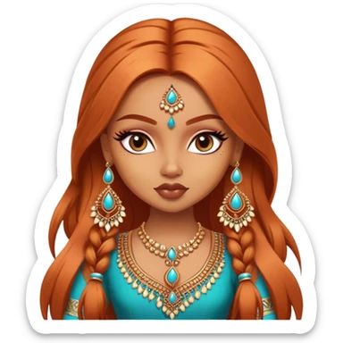 pretty bratz baddie, copper hair, light skin, desi indian style sticker