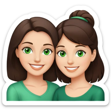 Happy Mom and daughter, brunettes, green eyes sticker