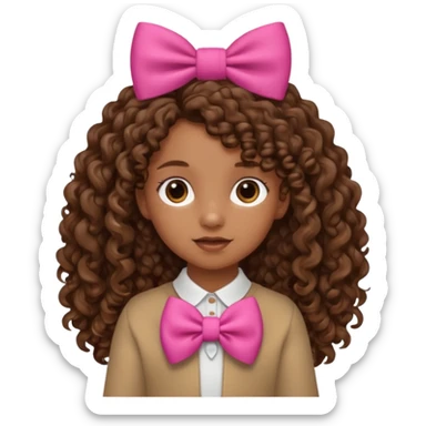 brown ten year old girl  with curly long hair with a bow  sticker